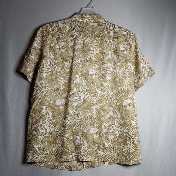 Claiborne Modern Fit Silk/Linen Tan Floral Short Sleeve Men's Button Shirt Size - Picture 2 of 6